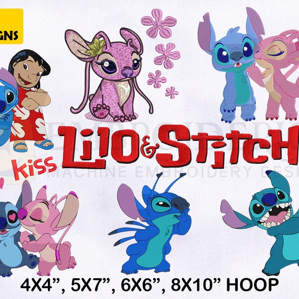 Lilo And Stitch Embroidery Designs Bundle, 4 dimensioni EMB Designs, Lilo Embroidery Designs Bundle, Stitch And Angel Machine Embroidery Designs