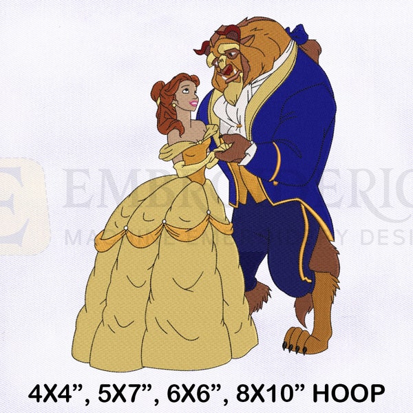 Princess Belle And The Beast Embroidery Design, Princess Belle Embroidery Designs, The Beast Embroidery Designs, 4 Sizes Embroidery Designs