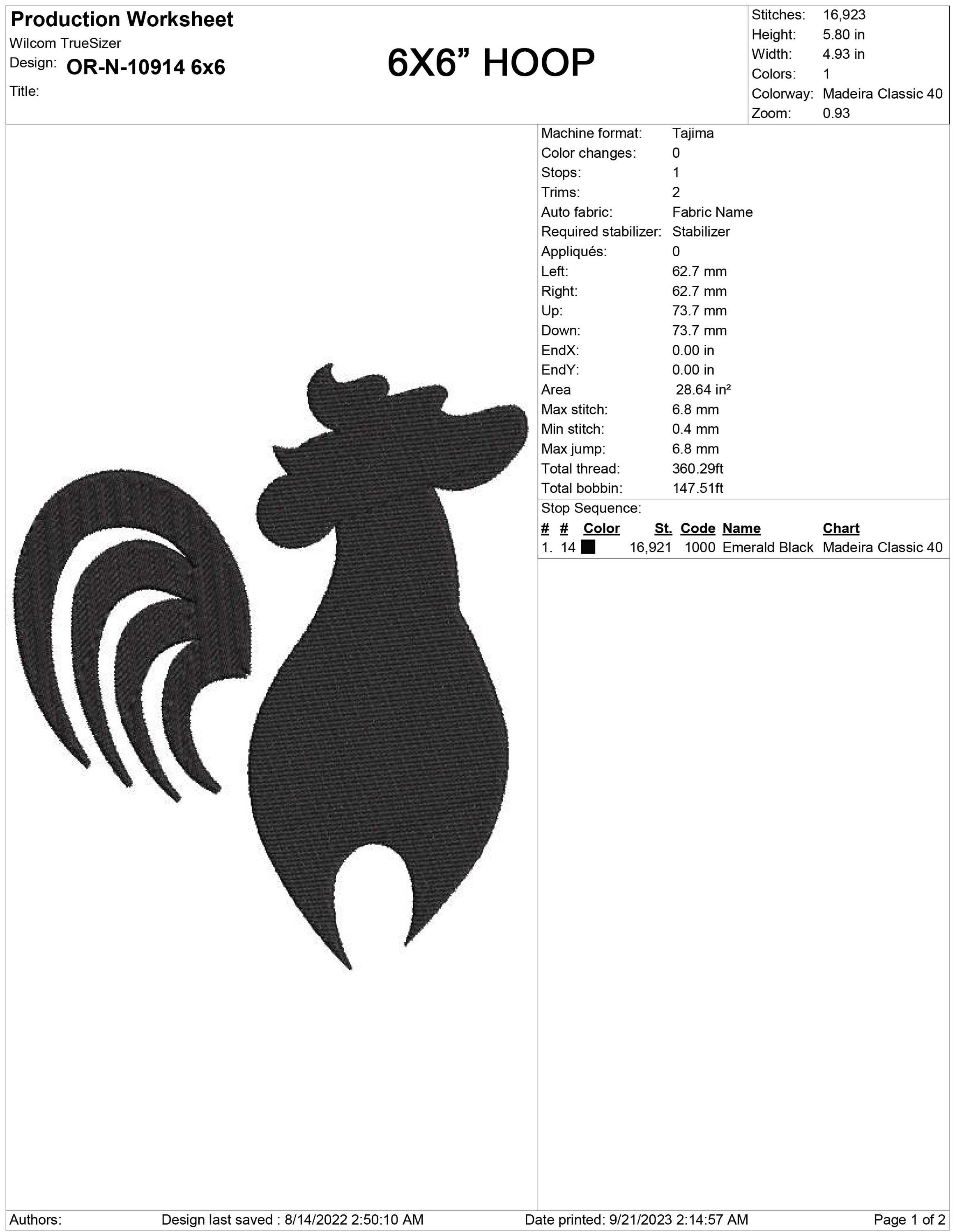 Rooster Logo Machine Embroidery Design | 4 Sizes Embroidery Design