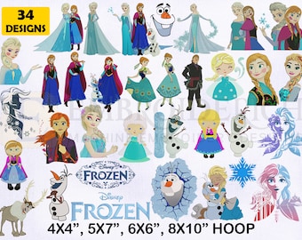30+ Frozen Machine Embroidery Designs Bundle, 4 Sizes Embroidery Designs Princess Elsa, Anna, Olaf, Prince Kristoff Frozen Embroidery Design