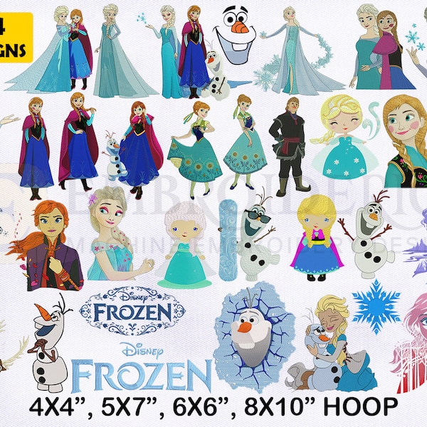 30+ Frozen Machine Embroidery Designs Bundle, 4 Sizes Embroidery Designs Princess Elsa, Anna, Olaf, Prince Kristoff Frozen Embroidery Design