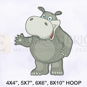 Beautiful Grey Hippo Machine Embroidery Design, Hippo Embroidery Designs, Grey Hippo Embroidery Design, 4 Sizes Machine Embroidery Design