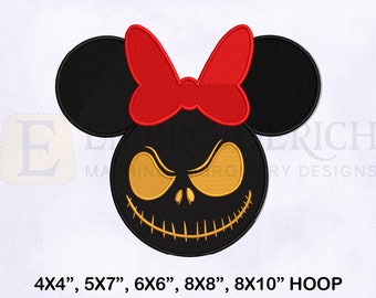 Skellington Minnie Mouse Embroidery Design, Halloween Witch Bat (5 Sizes)