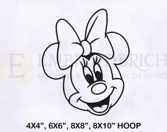 Applique Minnie Face Machine Embroidery Design | Minnie Face Embroidery Design | Applique Embroidery Designs | 4 Sizes Embroidery Designs