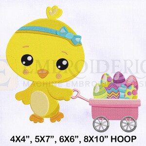 Pulling Wagon Baby Chicken Embroidery Design | 4 Sizes Embroidery Designs | Baby Chick Embroidery Designs | Easter Embroidery Designs