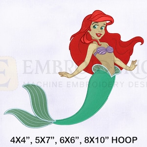 Princess Ariel Little Mermaid Embroidery Design, Mermaid Embroidery Designs, Princess Ariel Embroidery Design, 4 Sizes Embroidery Designs