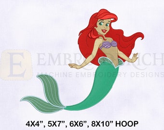 Princess Ariel Little Mermaid Embroidery Design, Mermaid Embroidery Designs, Princess Ariel Embroidery Design, 4 Sizes Embroidery Designs