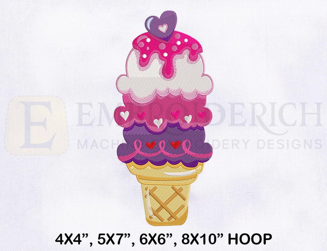 Love Ice Cream Cone Machine Embroidery Design 4 Sizes Embroidery
