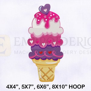 Liebe Eistüte Maschinenstickerei | 4 Größen Stickerei | Valentinstag Eistüte Stickmotive | Zapfen Stickdatei