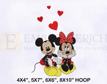 Mickey And Minnie Love Sit Together Embroidery Design, Minnie And Mickey Embroidery, Minnie Embroidery Designs, 4 Sizes Embroidery Designs