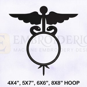 Caduceus Nurse Symbol Embroidery Design, Nurse Symbol Embroidery Designs, 4 Sizes Machine Embroidery Designs