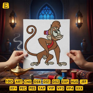 Aladdin Abu Monkey Machine Embroidery Design, Aladdin Embroidery Designs, Aladdin Abu Embroidery Design, 4 Sizes Machine Embroidery Designs