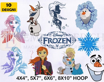 Frozen Machine Embroidery Designs Bundle, 4 Sizes Embroidery Designs, Frozen Olaf Embroidery Design, Frozen Elsa And Anna Embroidery Designs