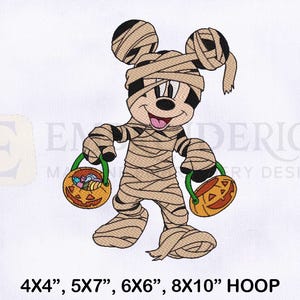 Mickey Mummy Holding Basket Embroidery Design | Halloween Embroidery Designs | 4 Sizes Embroidery Designs | Mickey Mouse Embroidery Designs