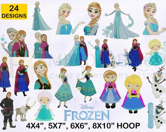 Frozen Machine Embroidery Designs Bundle, 4 Sizes EMB Designs, Embroidery Designs Bundle, Frozen Princess Machine Embroidery Designs