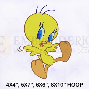 Looney Tune Tweety Bird flying Embroidery Design, Looney Tune Embroidery Design, Tweety Bird Embroidery Design, 4 Sizes Embroidery Designs