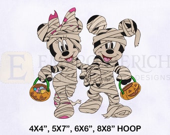 Mickey and Minnie Mummy, Halloween Embroidery Design (4 Sizes)