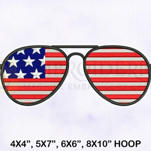 4th of July Sunglasses Embroidery Design, 4th Of July Embroidery Designs, Sunglasses Embroidery Design, 4 Sizes Machine Embroidery Designs