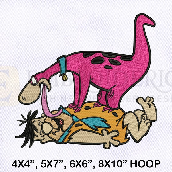 The Flintstones Fred And Dino Embroidery Design, Flintstones Embroidery Designs, Fred And Dino Embroidery Design, 4 Sizes Embroidery Designs