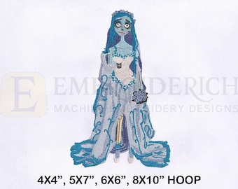 Scary Bride Embroidery Design | Corpse Bride Halloween Machine EMB (4 Sizes)