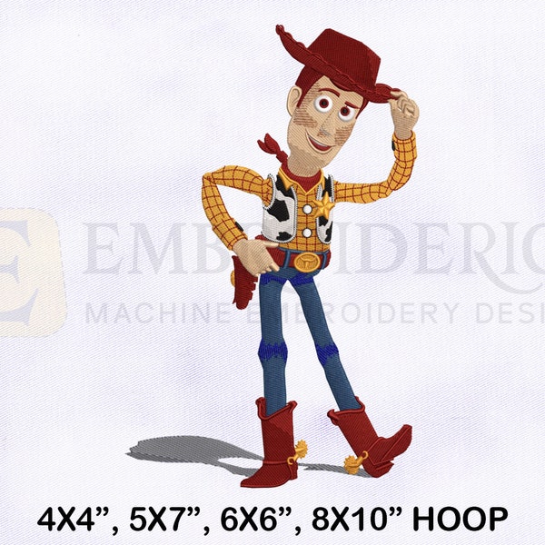 Diseño de bordado de Sheriff Woody Toy Story, diseño de bordado de Sheriff Woody, diseños de bordado de Toy Story, diseños de bordado de máquina de 4 tamaños