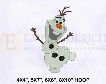 ハッピーオラフの刺繍デザイン、4サイズの刺繍デザイン、オラフの刺繍