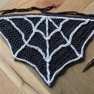 Crochet Pattern Spiderweb Bandana Intermediate Spooky Halloween Dark Cottagecore Grunge Witchy Hair Scarf Accessory Embroidery