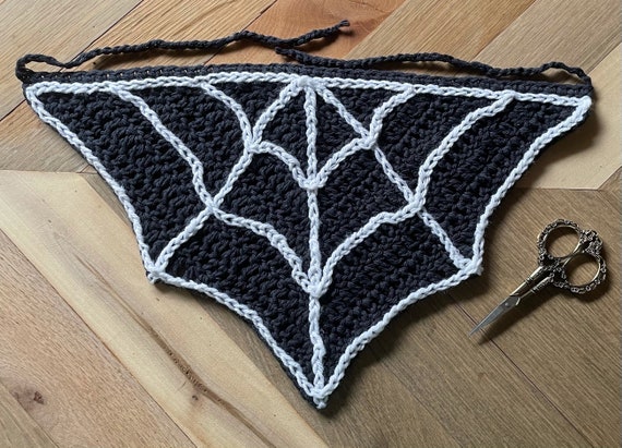 Crochet Pattern Spiderweb Bandana Intermediate Spooky Halloween Dark Cottagecore Grunge Witchy Hair Scarf Accessory Embroidery