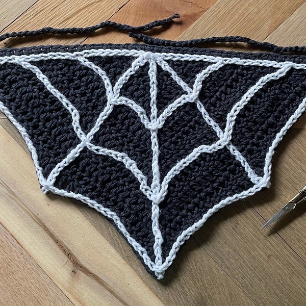 Crochet motif toile d'araignée bandana intermédiaire effrayant Halloween sombre cottagecore grunge sorcière cheveux écharpe accessoire broderie