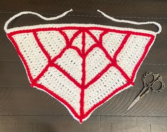 Czerwona i biała pajęczyna szydełkowa bandana rozmiar duży szalik na włosy upiorny Halloween wróżka grunge gotycki gotycki szydełkowy prezent świąteczny