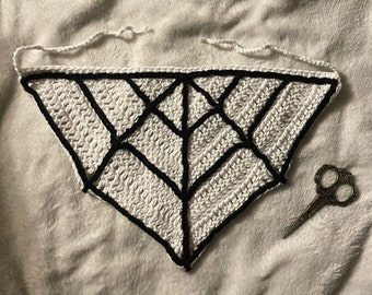 Custom Spiderweb Crochet Bandana White and Black Webbing Hair Scarf Multiple Sizes Spooky Halloween Fairy Gothic Holiday Gift