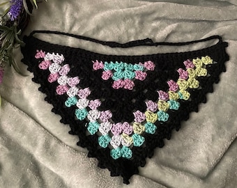 Custom crochet bandana interstellar design pink blue purple green black hippie boho fairy alt cottagecore hair scarf