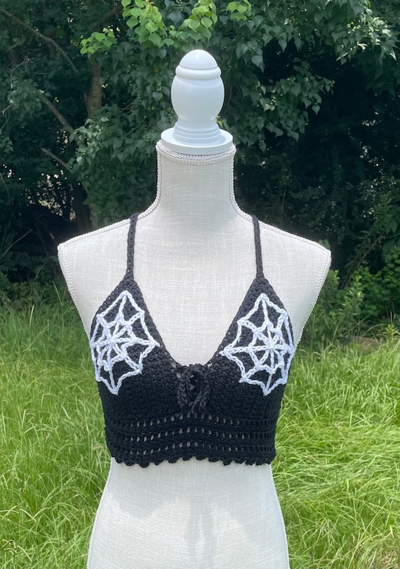 Custom Spiderweb Crochet Top Bralette Bralet Halloween Spooky Festival Rave  Top Gothic Dark Cottagecore Whimsical Witchy Goth Bridesmaids 