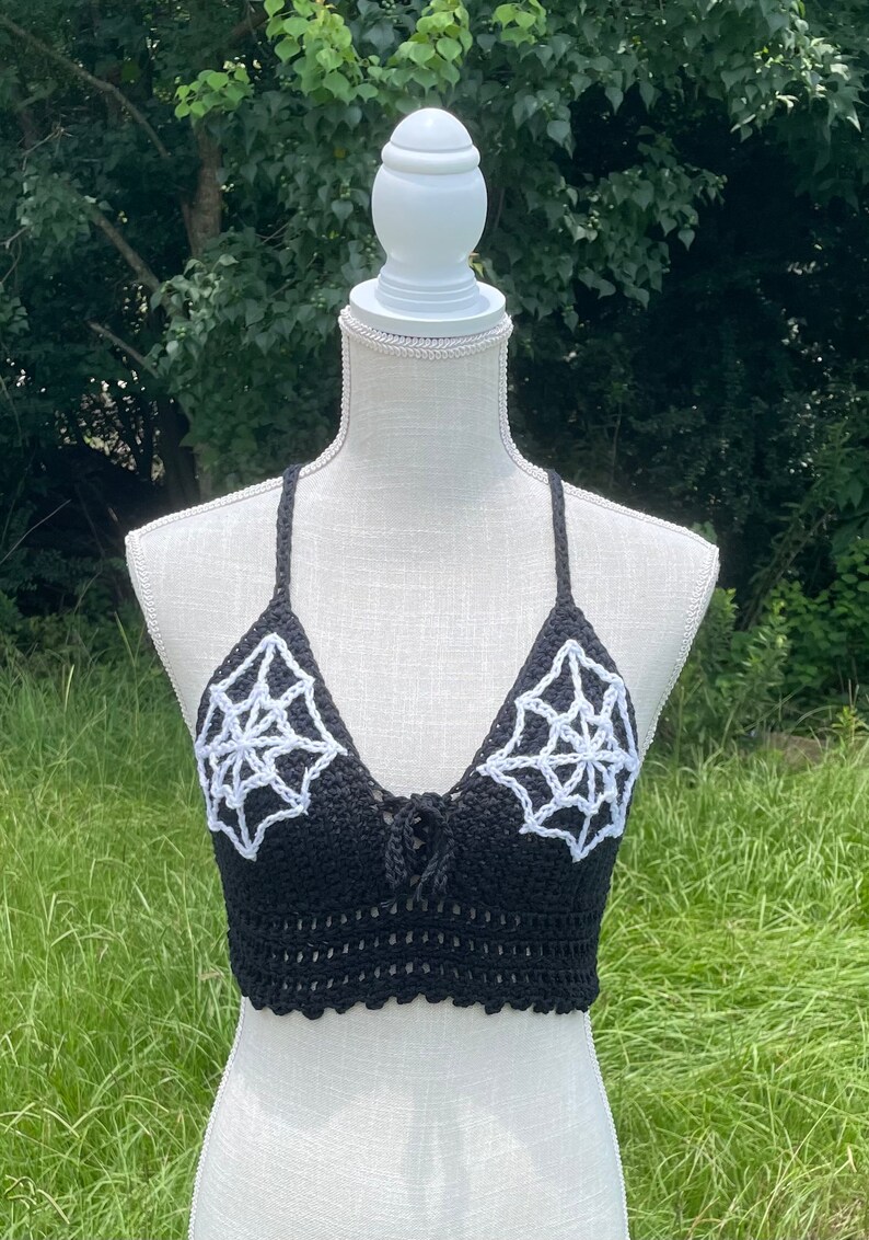 Spiderweb crochet top bralette bralet Halloween crochet top spiderweb on cups spooky festival rave top women’s clothing fairy grunge gothic 