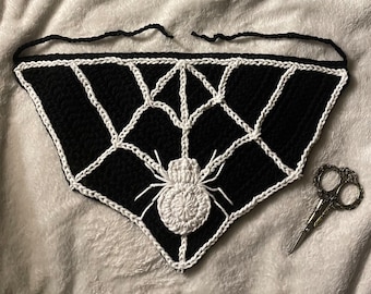 Custom Spider and Web Crochet Bandana Hair Scarf Spooky Halloween Fairy Grunge Gothic Goth Crochet Holiday Gift