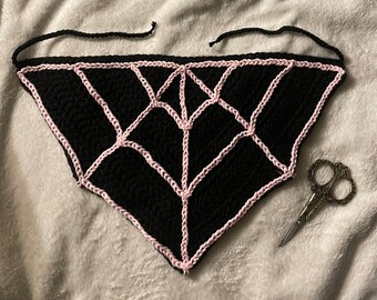 Custom Spiderweb Crochet Bandana Black and Pink Webbing Multiple Sizes Hair Scarf Spooky Halloween Fairy Gothic Holiday Gift