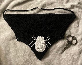 Spider Crochet Bandana Size Small Hair Scarf Spooky Halloween Fairy Grunge Gothic Goth Crochet Holiday Gift