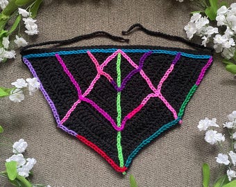 Bandana z pajęczyny na szydełku, abstrakcyjna, eklektyczna, chusta na włosy, rozmiar mały, upiorny, halloweenowy, wróżkowy, grunge, gotycki, gotycki, szydełkowy prezent świąteczny