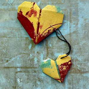 Two Hearts Art Handmade Origami Paper Heart Ornament Wall Art Gift Card Hand Stitched