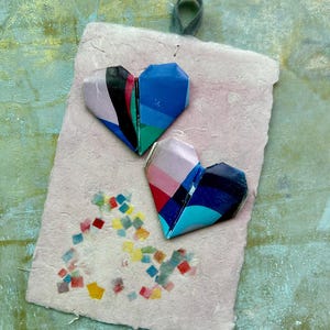 Two Hearts Art Handmade Origami Paper Heart Ornament Wall Art Gift Card Hand Stitched