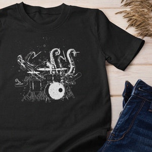Octopus Playing Drums With Bubbles Unisex T-Shirt | Drummer Gift | Drummer Life | Musician Shirt