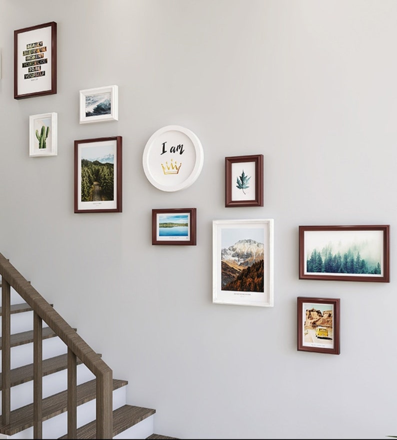 11 Pieces Solid Wood Wall Mount Photo Frame Set Staircase Etsy