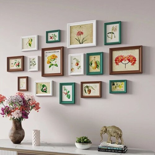 15 Pieces Solid Wood Wall Mount Photo Frame Set Wooden Etsy
