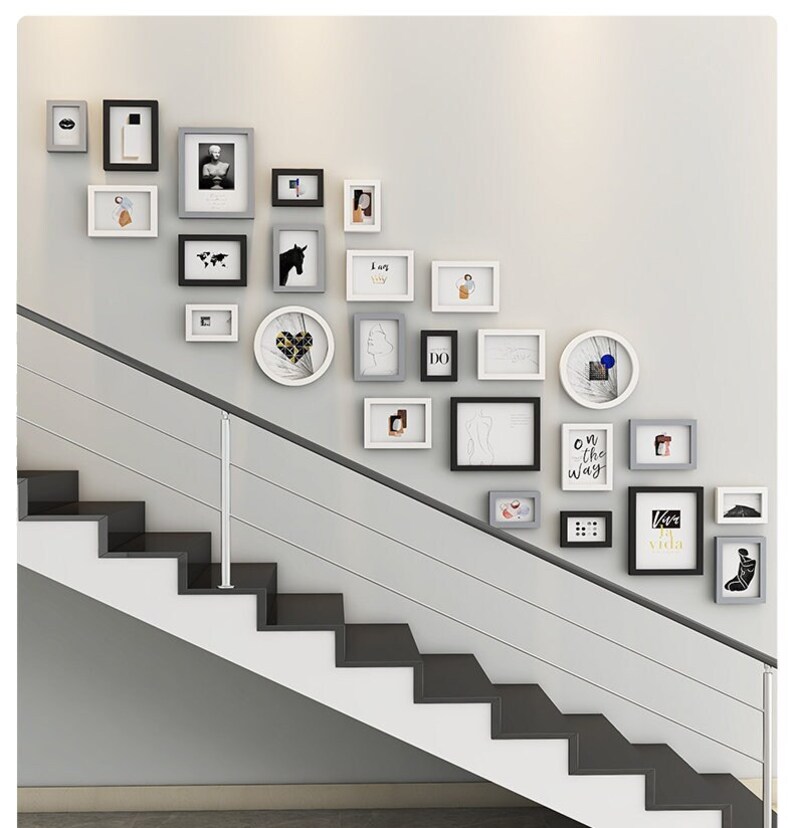25 Pieces Solid Wood Wall Mount Photo Frame Set Staircase Etsy UK