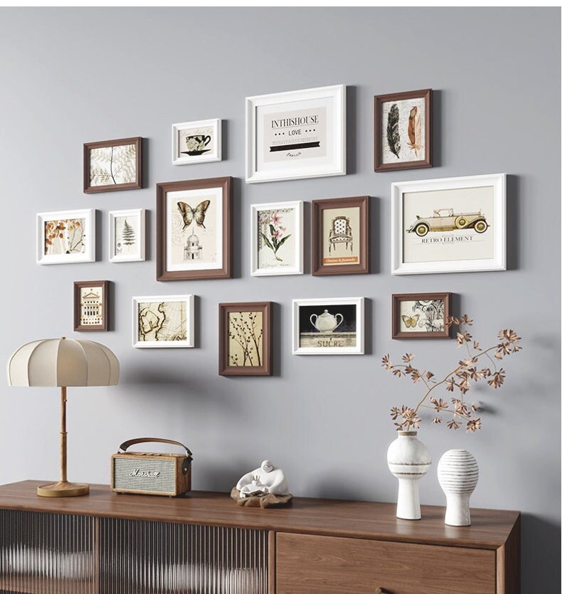 15 Pieces Solid Wood Wall Mount Photo Frame Set Gallery Wall Etsy