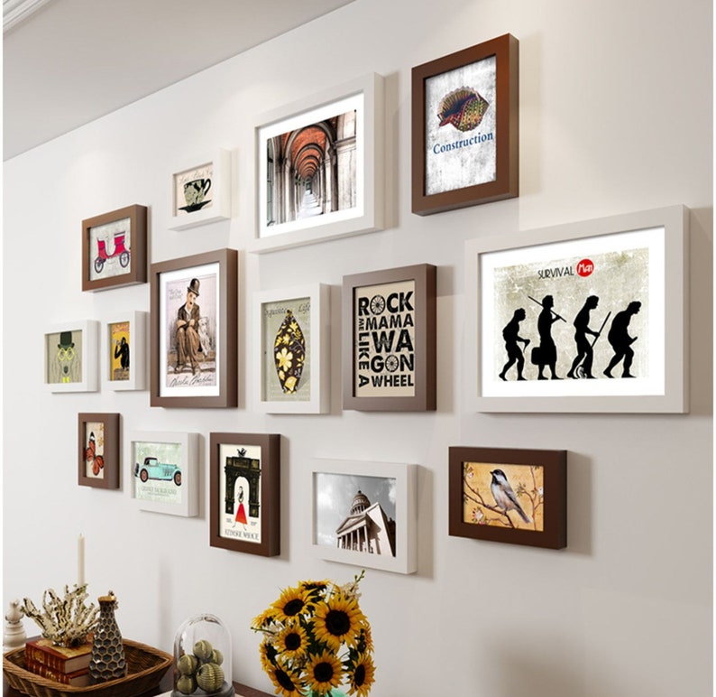 15 Pieces Solid Wood Wall Mount Photo Frame Set Home Décor Etsy