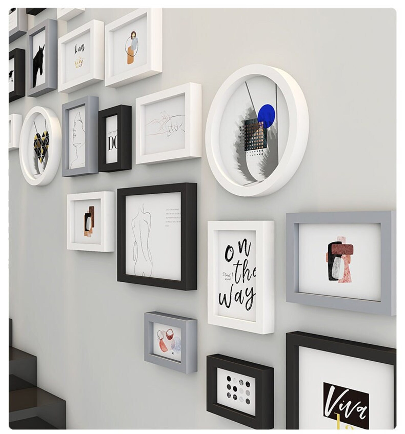 25 Pieces Solid Wood Wall Mount Photo Frame Set Staircase Etsy UK