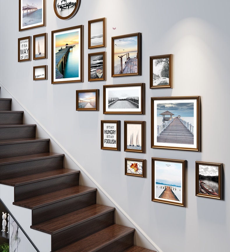 18 Pieces Solid Wood Wall Mount Photo Frame Set Staircase Etsy Canada