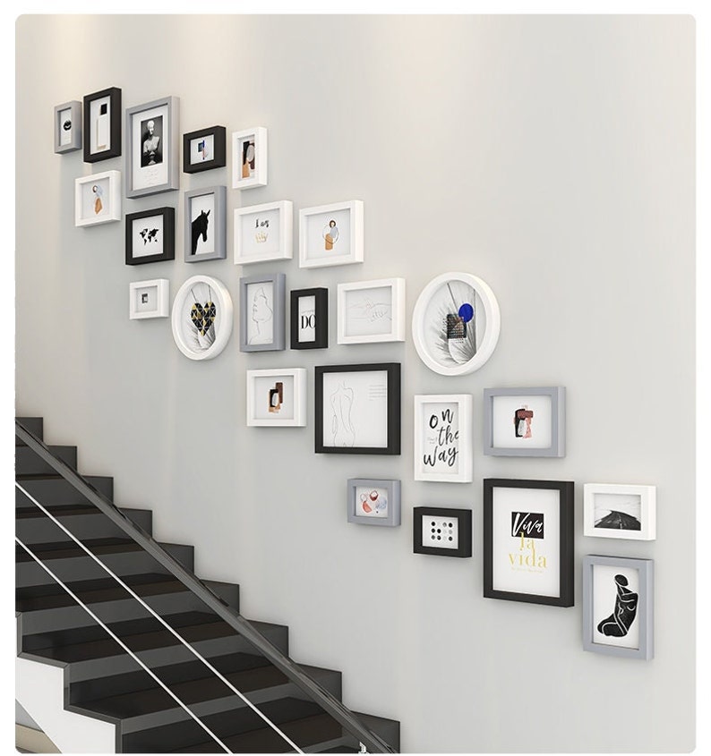 25 Pieces Solid Wood Wall Mount Photo Frame Set Staircase Etsy UK