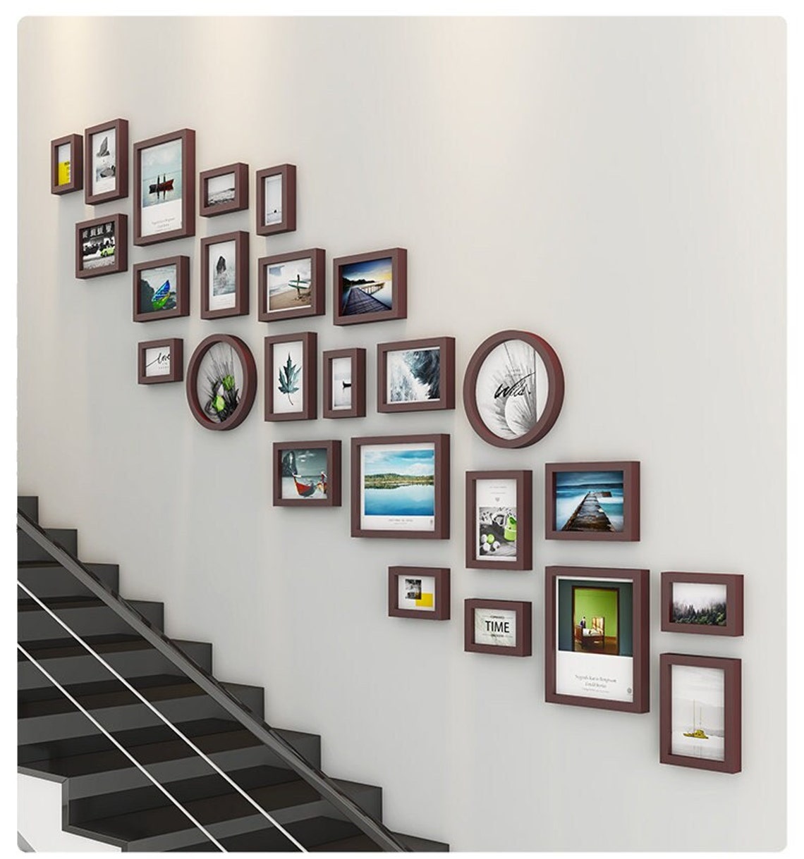 25 Pieces Solid Wood Wall Mount Photo Frame Set Staircase Etsy UK